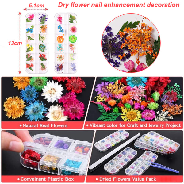 2 laatikkoa Kynsikuivattuja kukkia, Nail Art Decor Manikyyri Decor Mixed