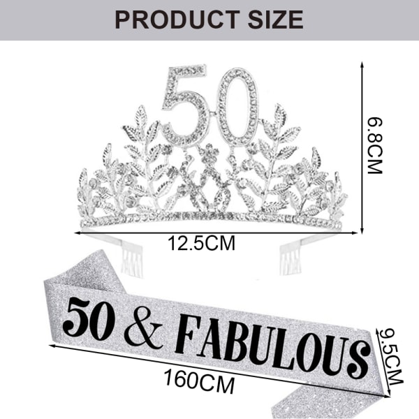 50th Birthday Sash and Crown hårbånd for kvinner, Birthday Crown
