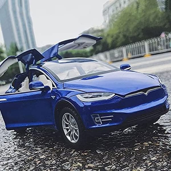 Samlerobjekt i støbt legering, nøjagtig kopi af Model X med døråbning og pull-back funktion til entusiast-samlinger
