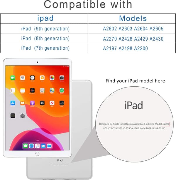 iPad 10,2-tommer etui (9. generation 2021) & (7. generation 2019) & (8. generation 2020) med automatisk vågn/sov-funktion og stativ