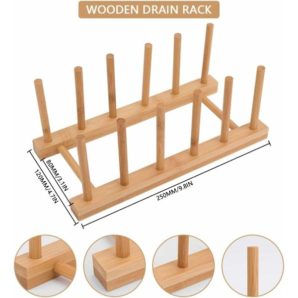 Diskställ i bambuträ, köksskåpsorganisatör med lättviktig och miljövänlig bambu för tallriksställ (2-pack)
