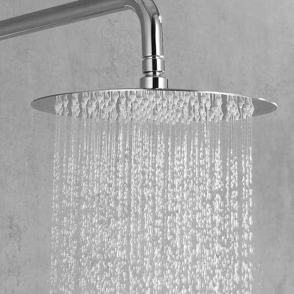 Justerbart jetbrusehoved, forkromet rustfrit stål med ultrafladt design for nem installation og anti-kalkdyser (20 cm)