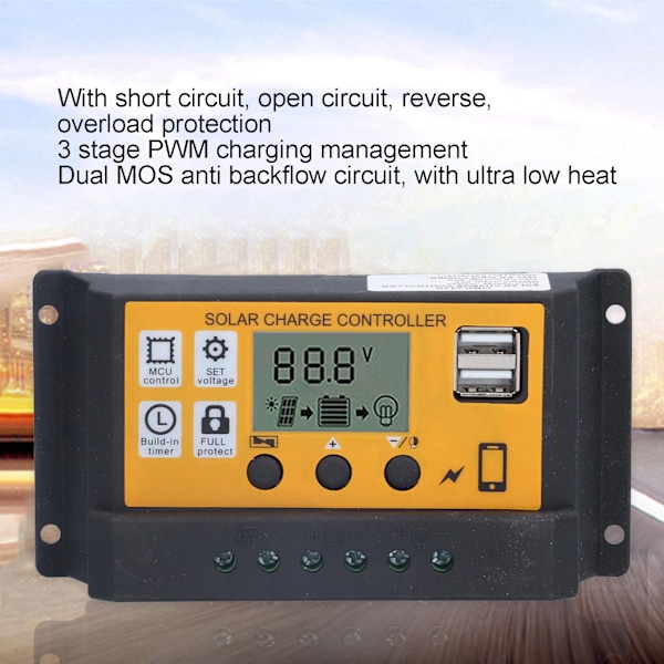 Smart Laderegler Solcelle Strømgenerering Automatisk Kontrollutstyr 12V 24V 30AYellow
