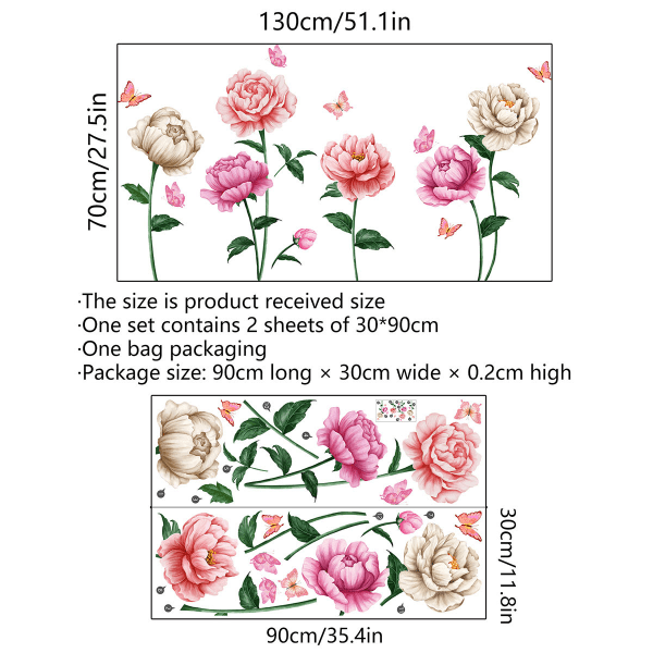 Rosa sommerfugl blomst romdekorasjon veggklistremerker stue