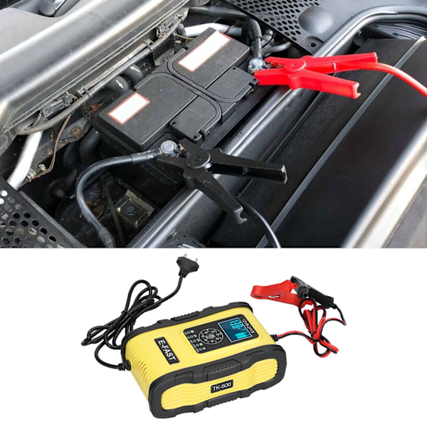 Intelligent Batterilader 12V/12A 24V/6A 7-trins Opladningspuls Reparation til Bil Båd Gul Sort EU Stik 100‑240V