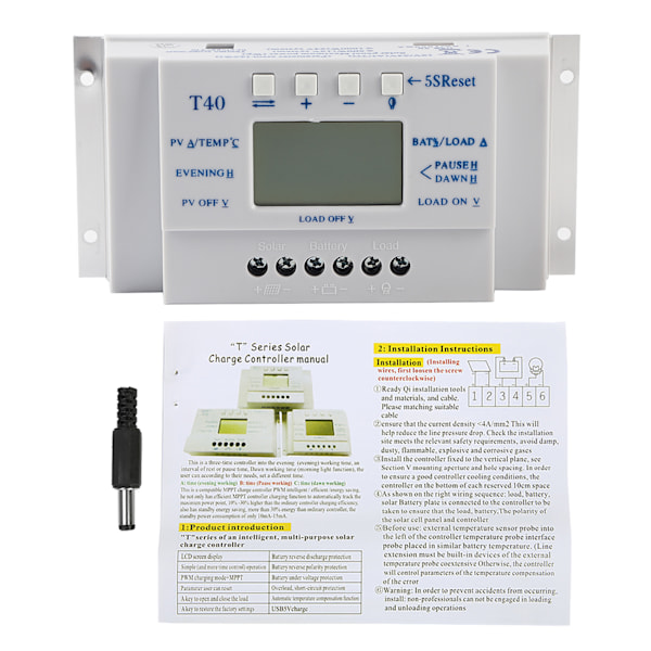 MPPT 12V 24V Auto 40A Solcelleladeregulering LCD-skjerm for gatebelysningssystem