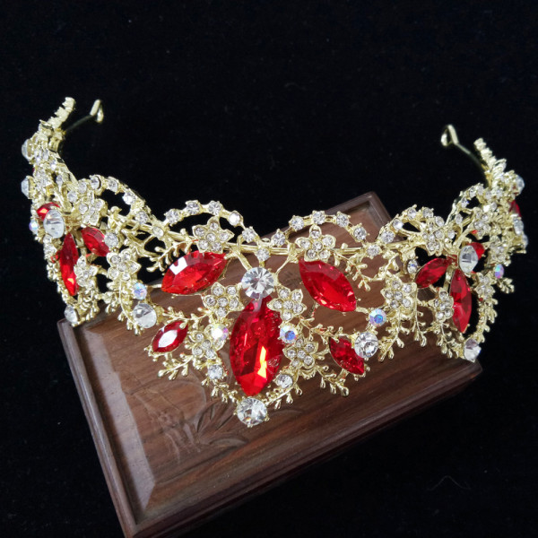 Sppry Rhinestone Crown för brudprinsessa kvinnor vid bröllopsfödelsen White+red