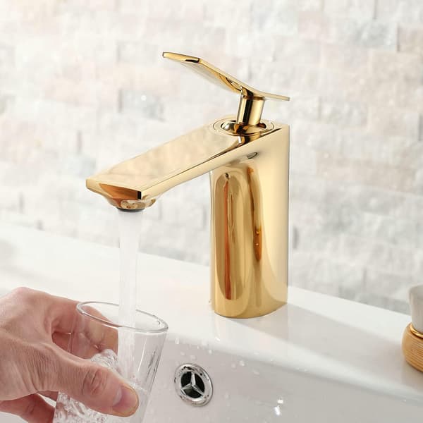Elegant servantkran, moderne gull baderomskran med solid messingkonstruksjon, blyfri solid messing vannvei for luksuriøse baderomsservanter