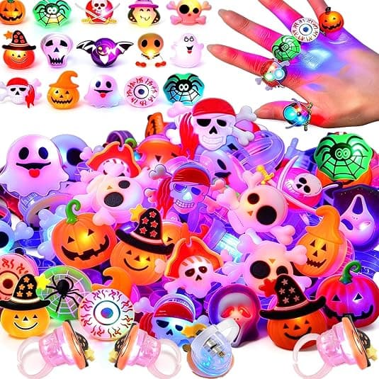 Halloween selvlysende ringer: 50 Halloween festgaver, selvlysende LED-ringer for barn, egnet for barn og voksne