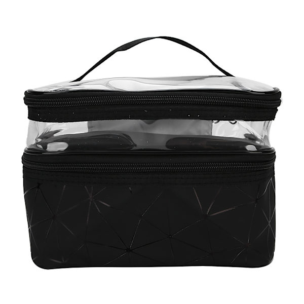 Mulifunktionel Kosmetikpose Dobbelt Lag Portabel Makeup Taske Toiletartikler Opbevaring Organizer Sort
