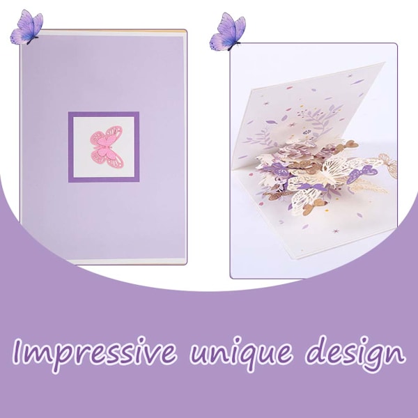 1 kpl Perhonen Kukka Pop Up Kortti - violetti