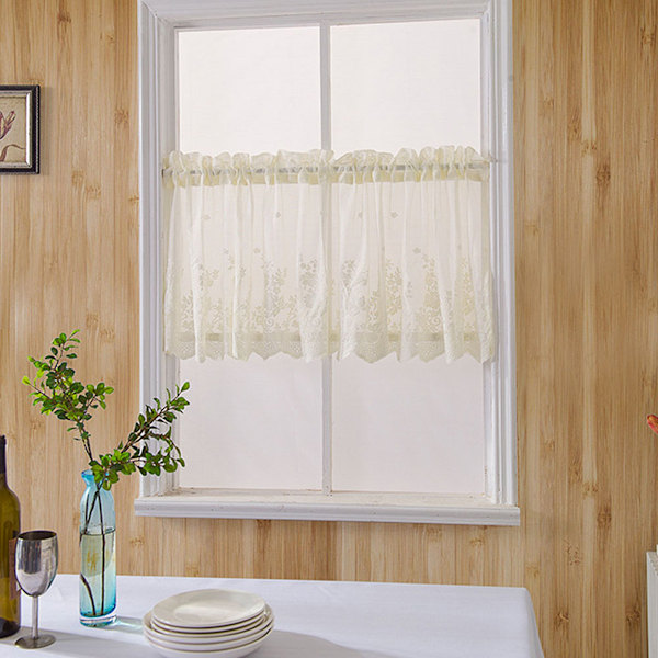 Kjøkken Gardiner Polyester Pustende Dør Vindu Kaffe Gardin Valanser med Broderi Beige 130x41cm