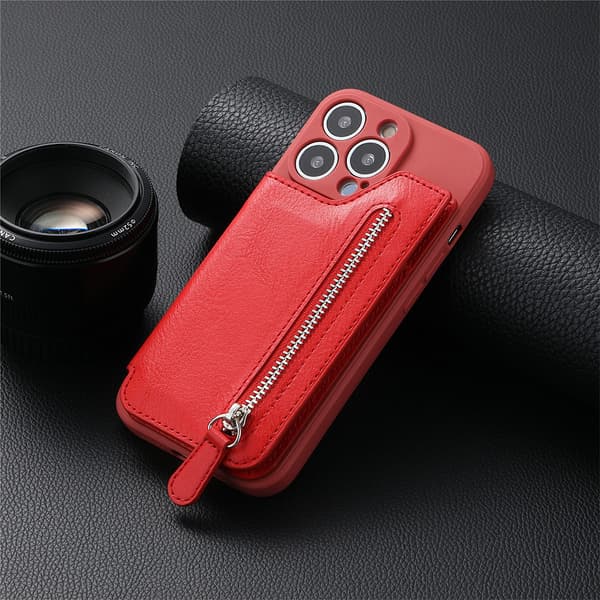 Plånboksfodral, med kortfack PU-läder Ställ Magnetlås Stötsäkert skydd för iP-14 Pro Max red