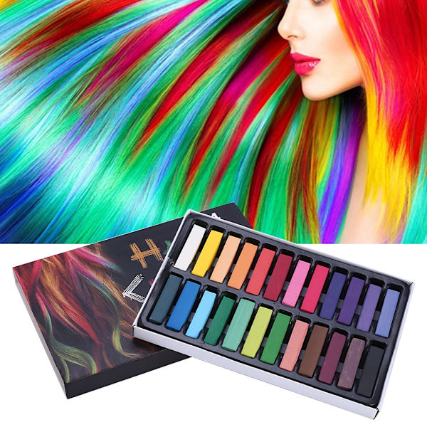 OHICO Hårfärg Krita 24 Färger Tillfällig Instant Hårfärg Giftfri Mjuk Pastel Set (Kort)