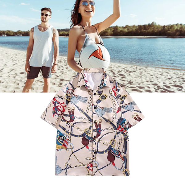 Skjorte Korte Ærmer Knapper Pæn Print Behagelig Løstsiddende Polyester Bluser til Mænd Kvinder Khaki L