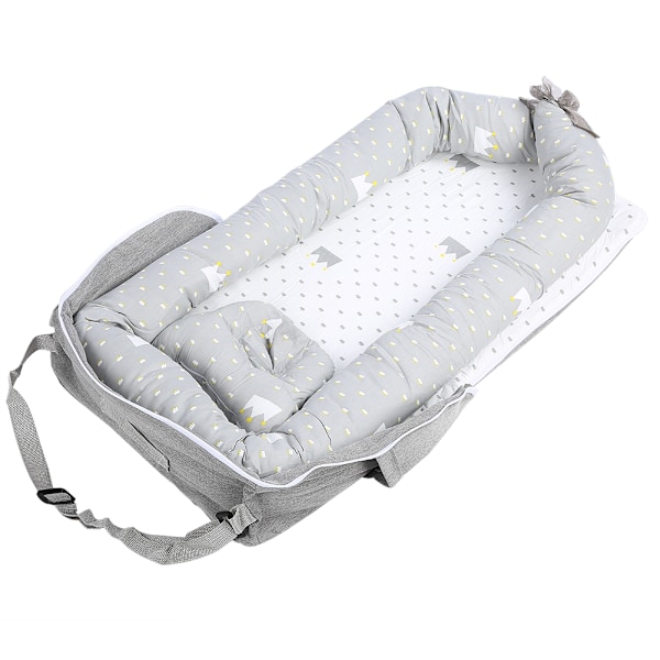 Avtagbar Tvättad Bärbar Babyspjälsäng Spädbarn Nyfödd Sovplats med Kudde Babyskydd Grå Krona 85x45x12cm
