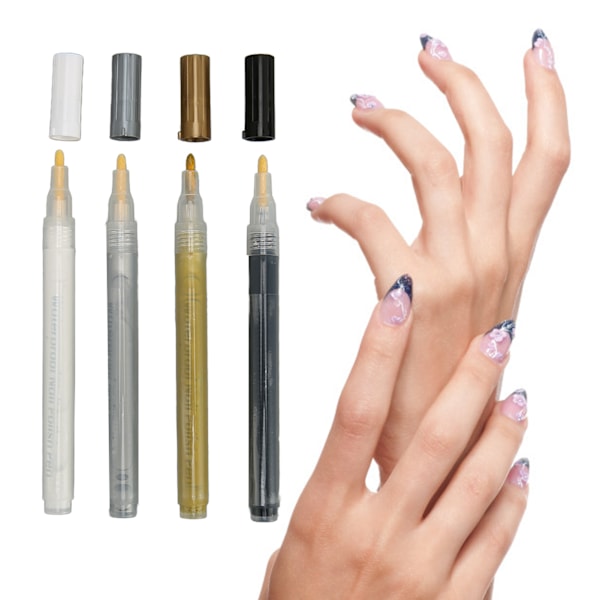 Nagellackspenna Snabbtorkande Bärbar Punktmålning DIY Blommor Linje Nagelkonst Målnings Penna för Hemma Salong 4st