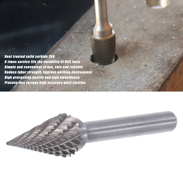Rotary Fil Burr 2 Skær Spids Kegleform Die Grinder Bit 6mm Skaft YG8 Carbide MX1225