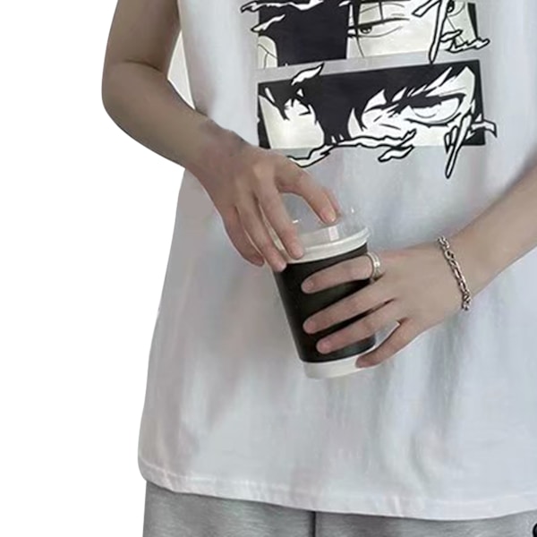 Mænd Tanktop Smuk Print Ærmeløs Løstsiddende Vest Skåret Skjorte til Hjemmetræning Hvid XL