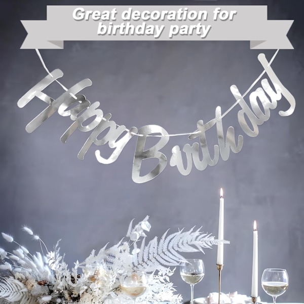 Grattis på födelsedagen Banner, Förträtt Silverglitterdesign, Tjock Kartong Garanterar Hållbarhet och Återanvändbarhet, Lätt att Hänga, Perfekt för Oförglömliga