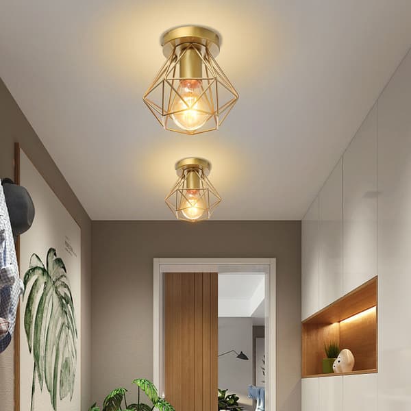 Polygonal trådburs retro loftlampe, industriel E27 base pærer kompatible for nem og hurtig installation