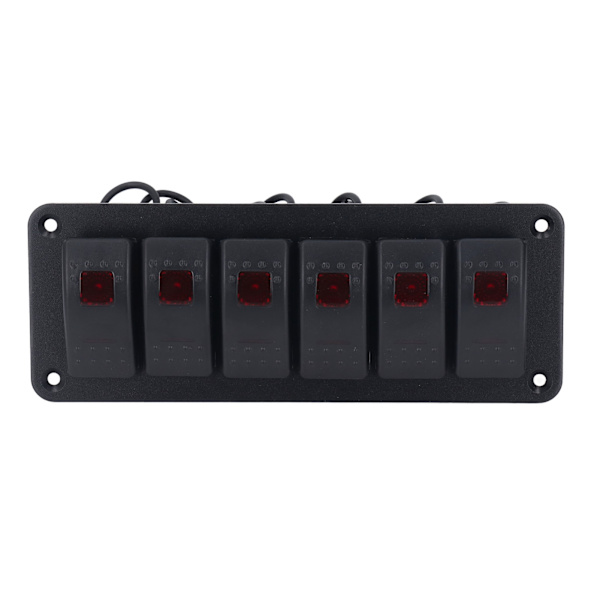 6-paikkainen Rocker-kytkinpaneeli LED-taustavalaistuksella, päälle/pois-kytkin, vedenpitävä piirin suojaus autoille, asuntoautoille, busseille, veneille, ATV:lle, UTV:lle, punainen