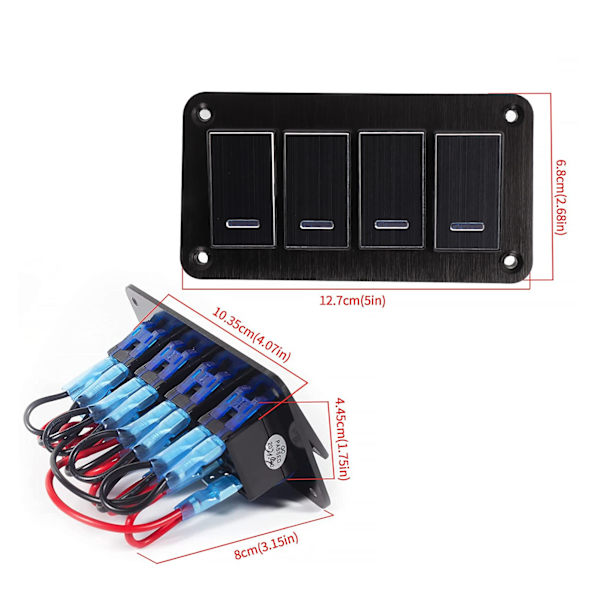Rocker Switch Panel 4 Gang Vandtæt 3-polet Til/Fra Forudtrådet til Køretøj Bil