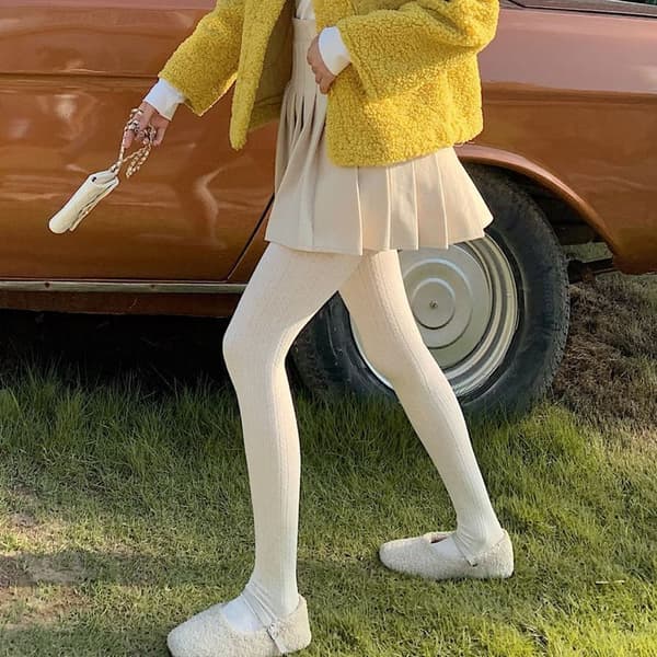 Vintervarme, ugjennomsiktige, forede tights for kvinner, høy midje, elastisk Milk white