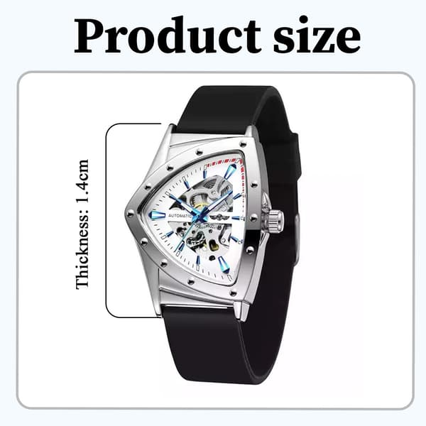 Stilfuldt herremode afslappet hul trekant automatisk mekanisk ur Silver + White