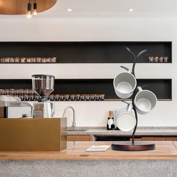 Stilren Kaffemuggshållare, Träbaserad Bänkmuggställ för Tekoppar och Kaffemuggar, Portabel Design Erbjuder Flexibilitet i Användning