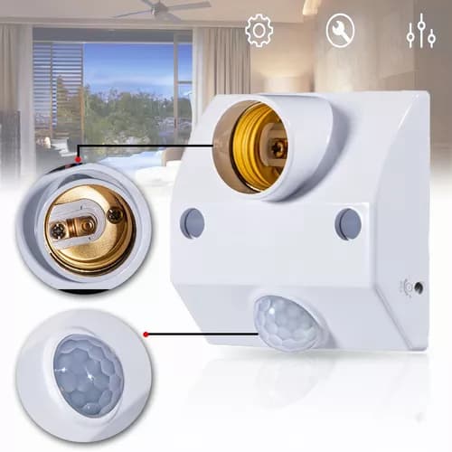 PIR Rörelsesensor Lampfäste med IR-Detektering, Justerbar Auto På Av Funktionalitet för E27 Glödlampor, Kroppsrörelsedetektering Säkerställer Energi