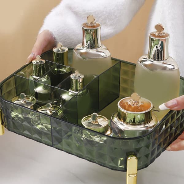 Makeup Organizer Bordplade Opbevaring, Stor Klar Makeup Opbevaring med Multifunktionelle Organiseringsfunktioner, Display Case Container Vanity Opbevaring