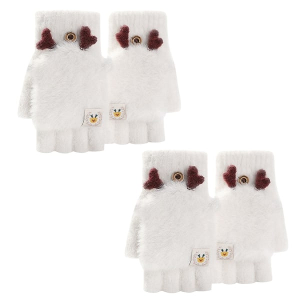 2kpl Jacquard Fawn Half Finger Gloves Christmas Women Warm Plus