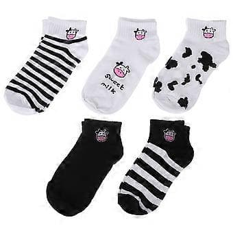 5 Par Korta Vårsockor Tecknade Ko-sockor Studentsockor Modekostym