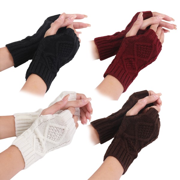 4 par kvinder vinter varm strik fingerløse handsker tommelfingerhul arm W