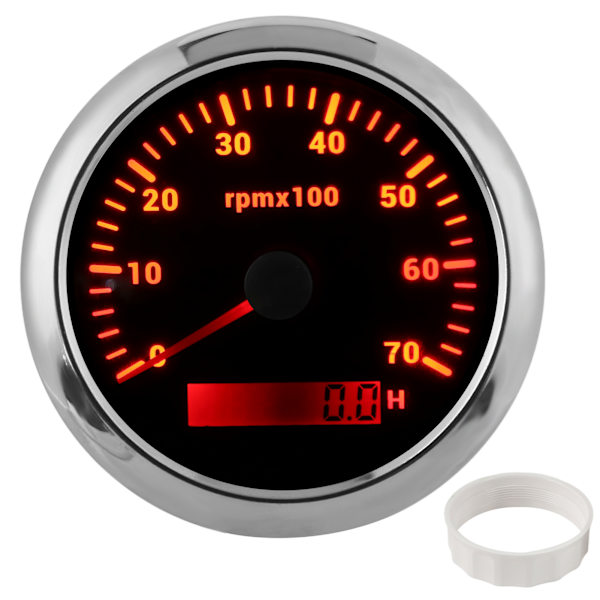 85 mm:n kierroslukumittari 0–7000 rpm, säädettävä 7 värillä taustavalo, autoille, veneille ja moottoreille, 9–32 V DC, musta