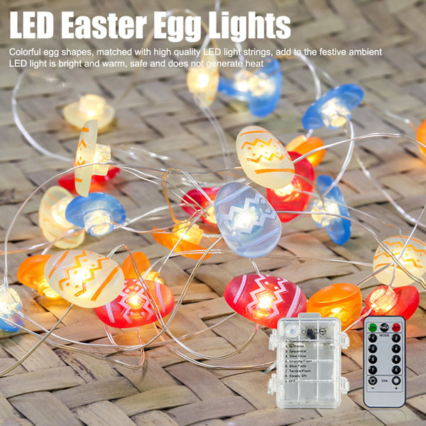 Påskedekorasjonslys med varmt lys, IP44 vanntett LED påskeegglys med 8 funksjonsmoduser, 5 m / 16,4 fot, 50 lys