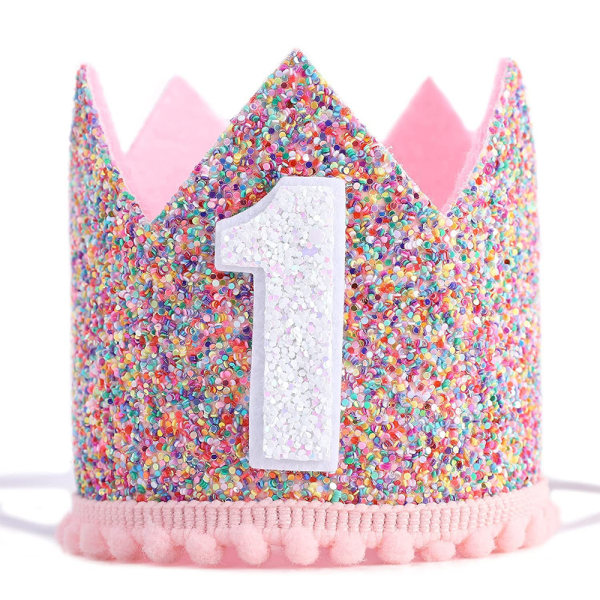 Rainbow Crown för födelsedagsfest, Glitter Birthday Crown,