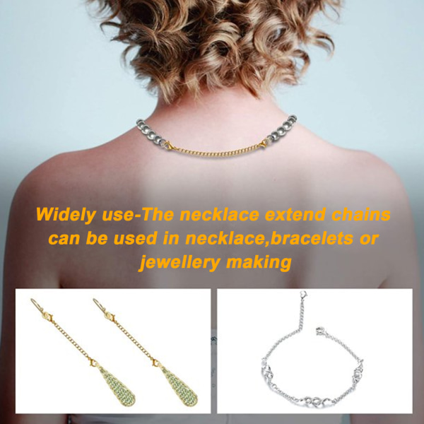 Halsbandsförlängare Silver, 2/4/6/8 tum Halsbandslåsförlängare Kedjeförlängare för halsband Armband Smyckenstillverkning Kvinnor Män (4 storlekar)