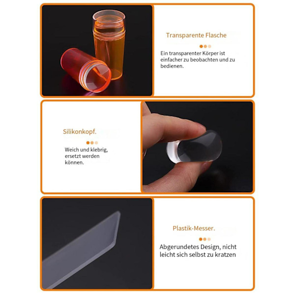 Enkel Nagelkonst, Högkvalitativ Klar Silikon Nagelstämpel med Transparent Jelly-kropp för DIY Nagelkonst, Jelly Nagelkonst Stämpelkit med