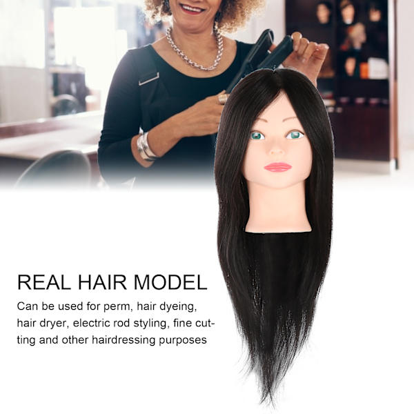 Mannequinhuvud i äkta hår för frisörträning - Cosmetology Doll