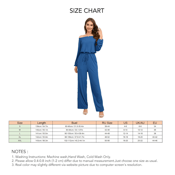 Dam Off Shoulder Jumpsuit Vida Ben Elastisk Midja Lös Passform Sommar Overall Byxor Blå L