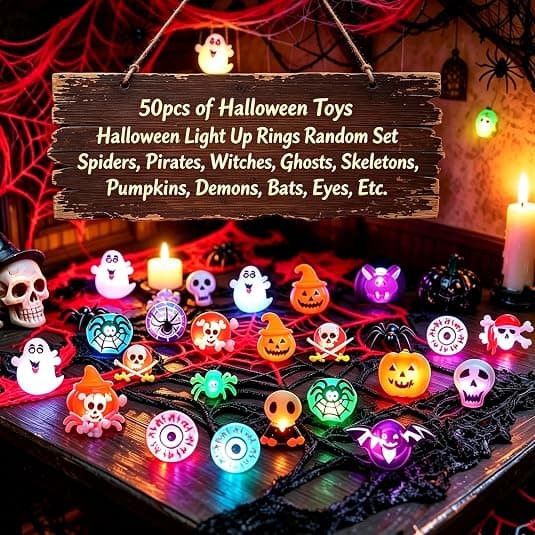 Halloween selvlysende ringer: 50 Halloween festgaver, selvlysende LED-ringer for barn, egnet for barn og voksne