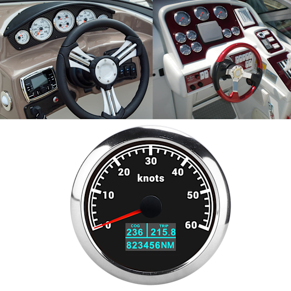 3-i-1 GPS-varvräknare COG TRIP-display 60 knop IP67 Vattentät för bilar, lastbilar, båtar Svart urtavla
