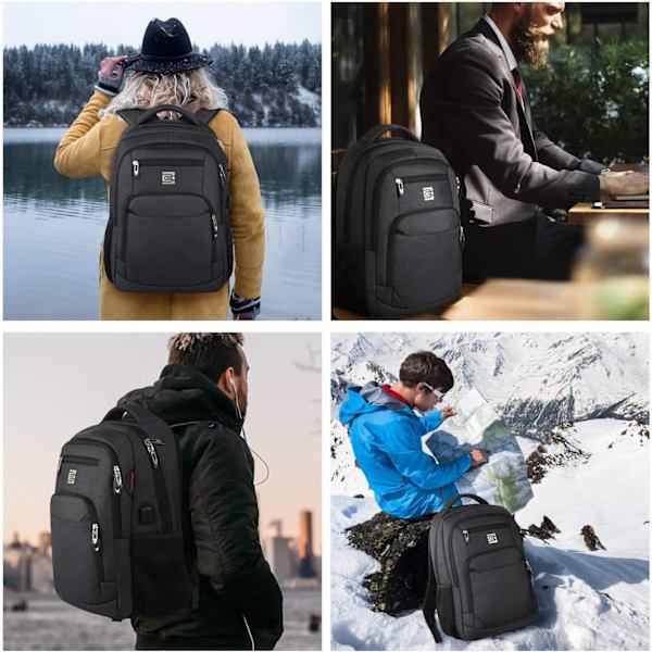 Laptopryggsäckar med USB laddningsport för män och kvinnor för arbete, skola, universitet, skolryggsäck för pojkar, tonåringar med laptopfack