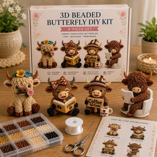 Lite 3D perledyrsett - DIY dyreperlesett: Highland Cow B