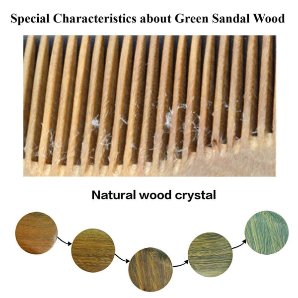 Håndlavet naturlig grøn sandeltræ hårkam Antistatisk