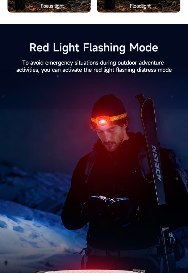 Bevegelsessensor LED-hodelykt, 550 lumen, 8 lysmoduser, hodelykt for utendørs camping og fiske