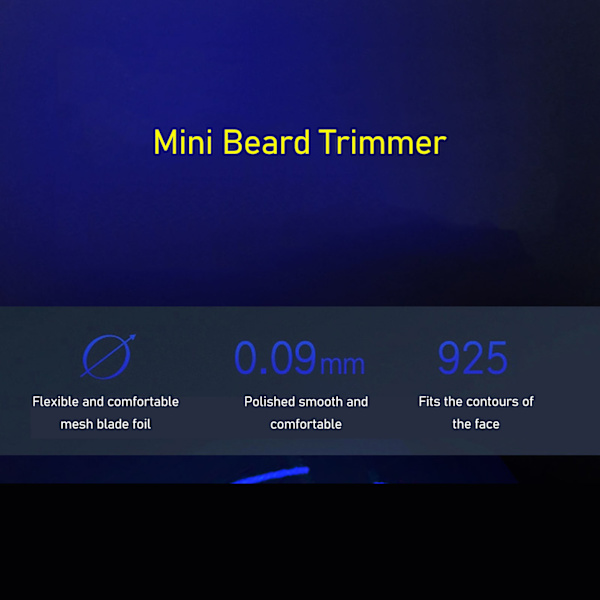 Elektrisk Skægtrimmer Trådløs Mini USB Genopladelig LED Display Vandafvisende Skægklipper til Mænd Blå Sølv Gradient