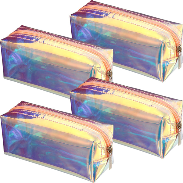 4 Pieces Holographic Makeup Bag Iridescent Cosmetic Pouch Cosmetic Bag Portable Waterproof Toiletries Bag for Women Girls